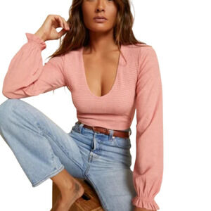 Nation LTD. Pink Bunny Smocked Long Sleeve Tee